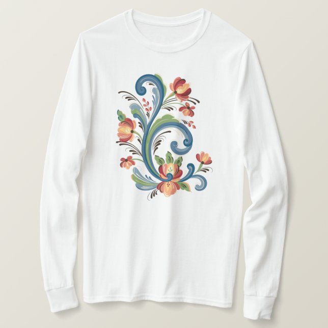 Rosemaling in Blue and Red T-Shirt (Design Front)