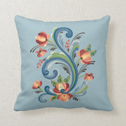 Rosemaling in Blue and Red Throw Pillow