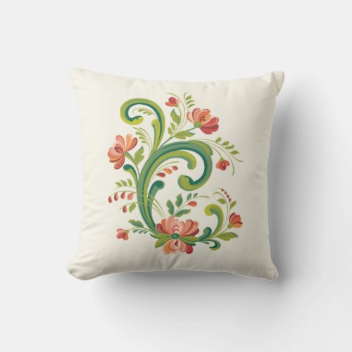 Rosemaling in Red and Pink Throw Pillow