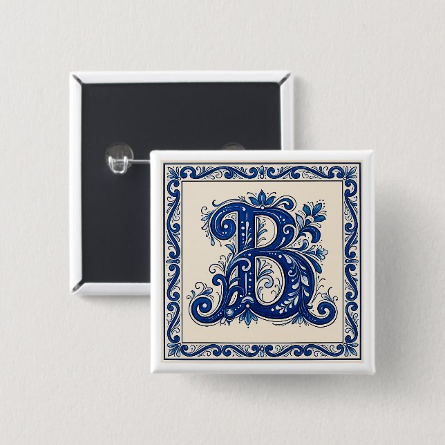 Rosemaling Monogram-Prussian Blue Button (Front & Back)