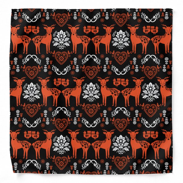 Rosemaling Norwegian Folk Art Bandana (Front)