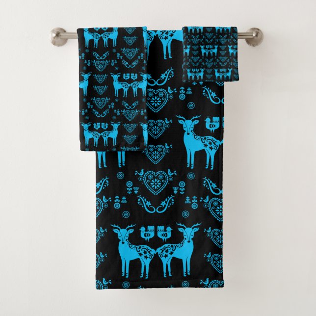 Rosemaling Norwegian Folk Art Bath Towel Set (Insitu)