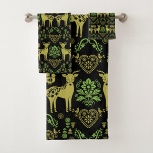 Rosemaling Norwegian Folk Art Bath Towel Set