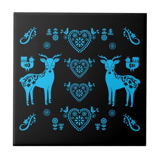 Rosemaling Norwegian Folk Art Ceramic Tile (Front)