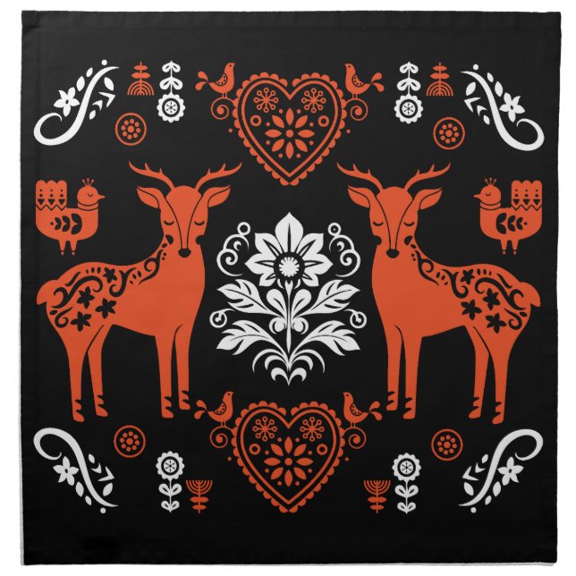 Rosemaling Norwegian Folk Art Cloth Napkin (Front)