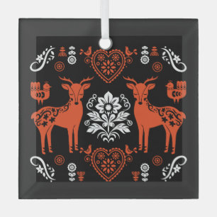 Rosemaling Norwegian Folk Art Glass Ornament