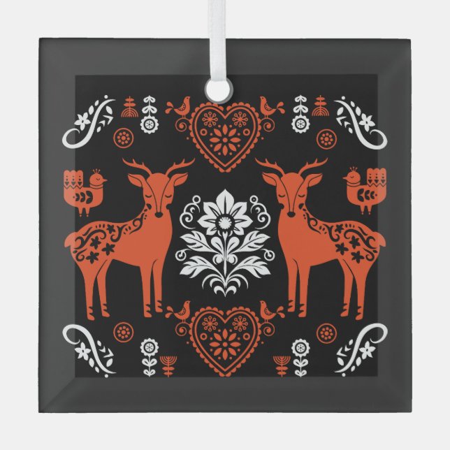 Rosemaling Norwegian Folk Art Glass Ornament (Front)