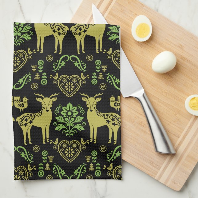 Rosemaling Norwegian Folk Art Kitchen Towel (Quarter Fold)