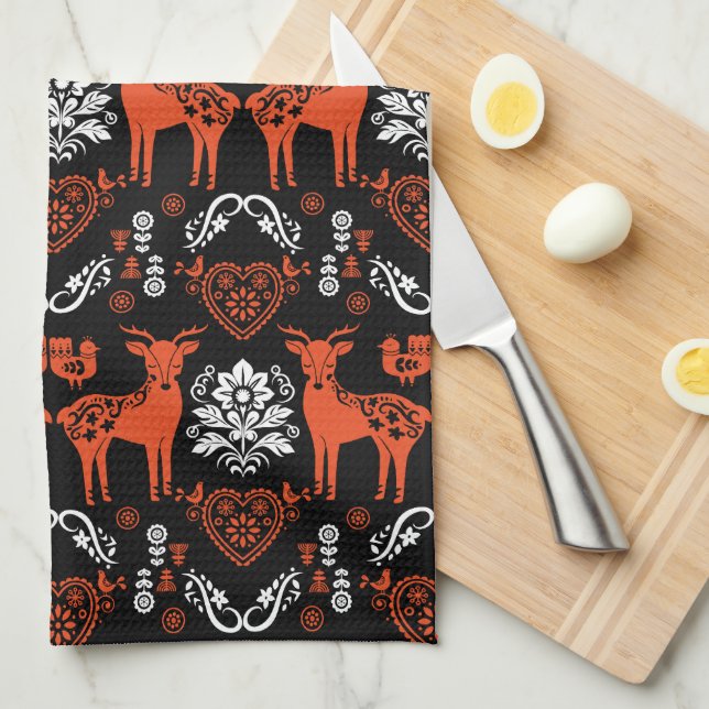 Rosemaling Norwegian Folk Art Kitchen Towel (Quarter Fold)