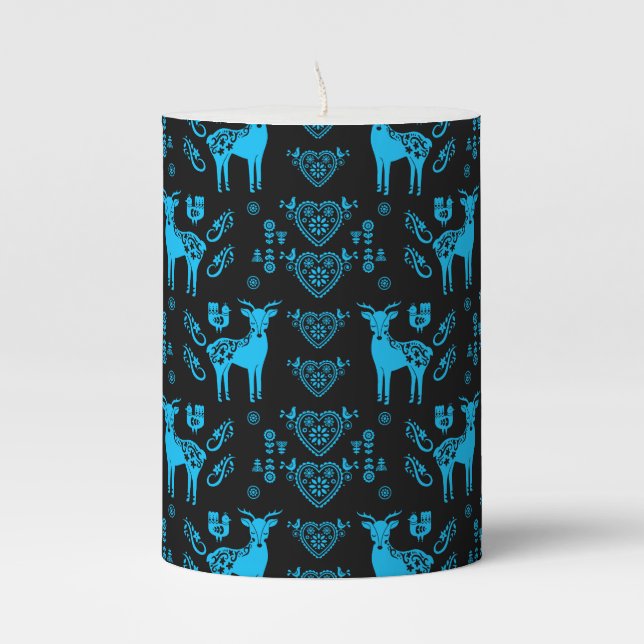 Rosemaling Norwegian Folk Art Pillar Candle (Front)