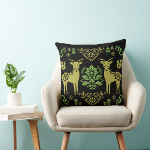 Rosemaling Norwegian Folk Art Throw Pillow