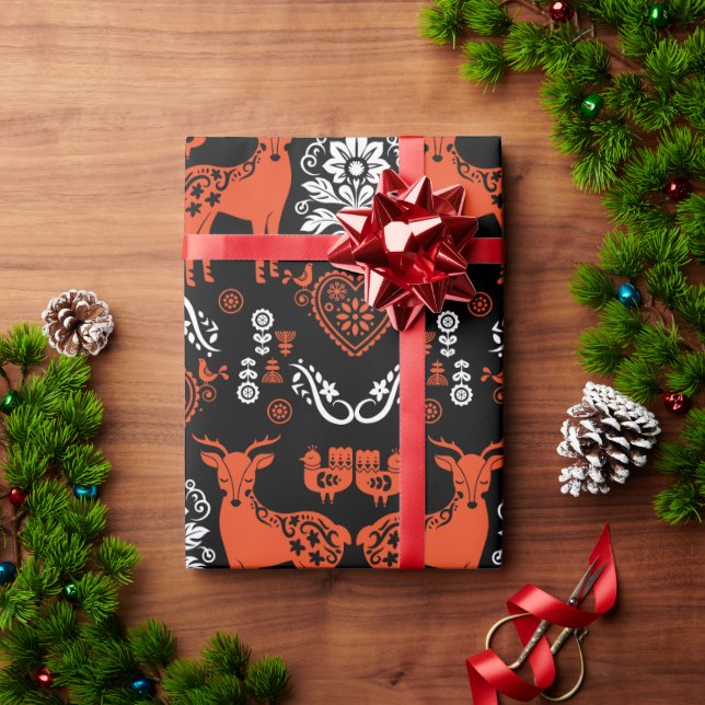 Rosemaling Norwegian Folk Art Wrapping Paper (Holiday Gift)