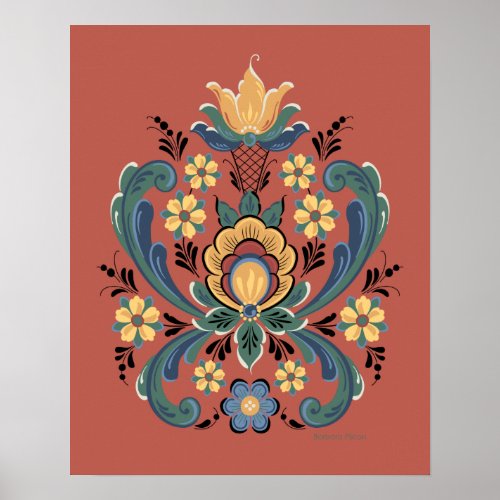 Rosemaling Red and Gold Poster