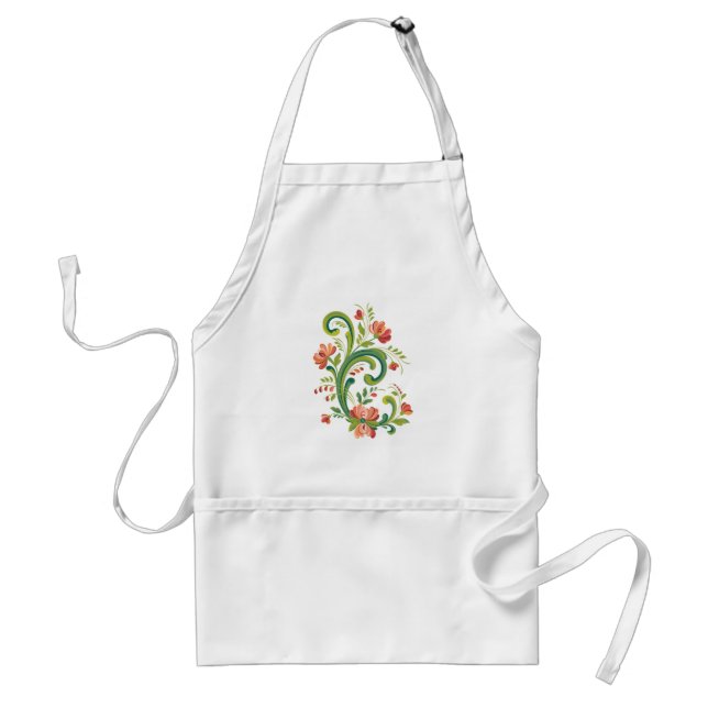Rosemaling Red and Pink Adult Apron (Front)