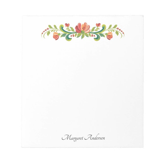 Rosemaling Red and Pink Notepad (Front)