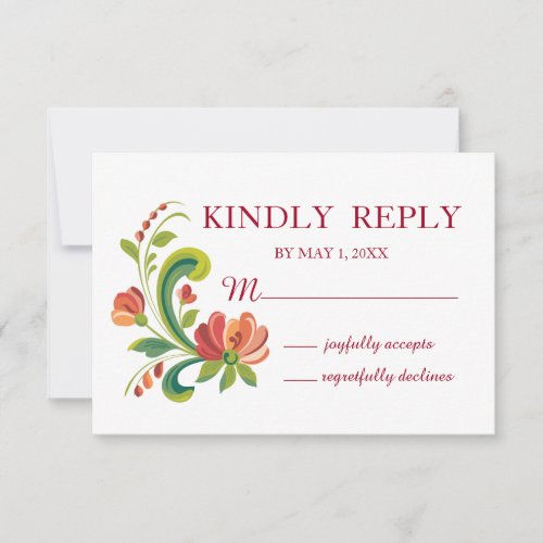 Rosemaling Red and Pink RSVP Card