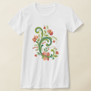 Rosemaling Red and Pink T-Shirt