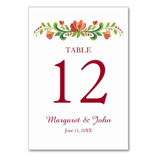 Rosemaling Red and Pink Table Card