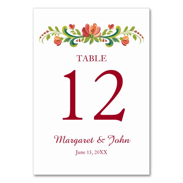 Rosemaling Red and Pink Table Card (Back)