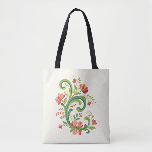Rosemaling Red and Pink Tote Bag (Front)