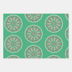 Rosemaling vintage ornaments mandala in teal wrapping paper sheets