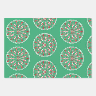 Rosemaling vintage ornaments mandala in teal wrapping paper sheets