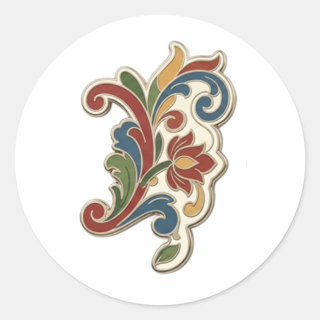 Rosemaling vinyl sticker! classic round sticker (Front)