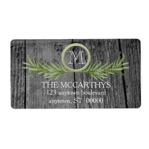 Rosemary and Rustic Wood Wedding Monogram Label