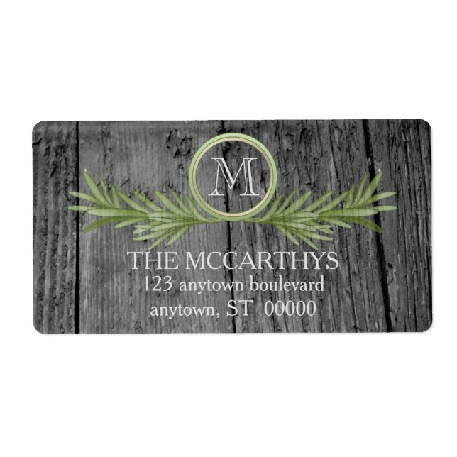 Rosemary and Rustic Wood Wedding Monogram Label (Front)