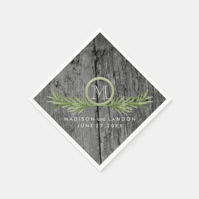 Rosemary and Rustic Wood Wedding Paper Napkins (Corner)