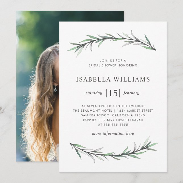 Rosemary Botanical Bridal Shower Photo Invitation (Front/Back)
