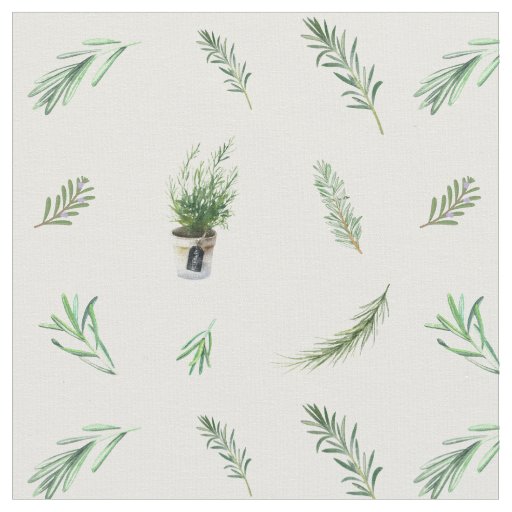 Rosemary Branches and Pots Watercolor Fabric