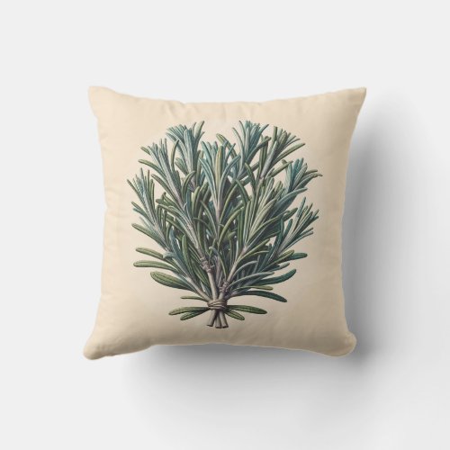 Rosemary Bunch Vintage Botanical Apothecary Plant Throw Pillow