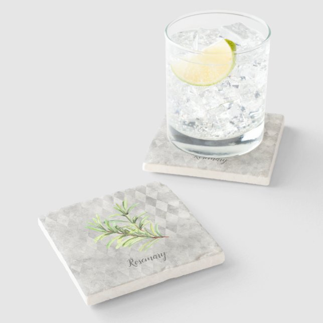 Rosemary Herb Botanical Watercolor  Stone Coaster (Side)