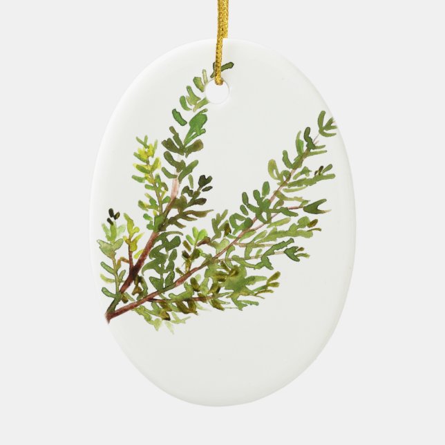 Rosemary herb Watercolor greenery herbs green Ceramic Ornament (Front)