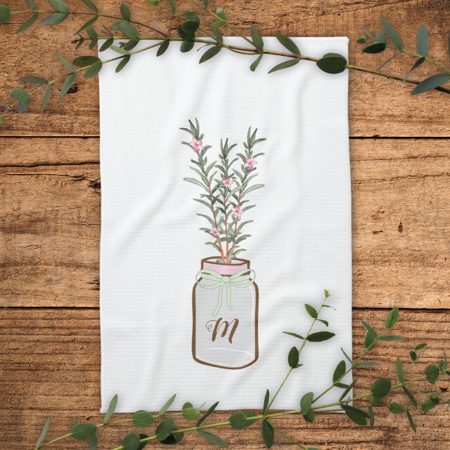 Rosemary Herbs in Jar Monogram Kitchen Towel (Creator Uploaded)