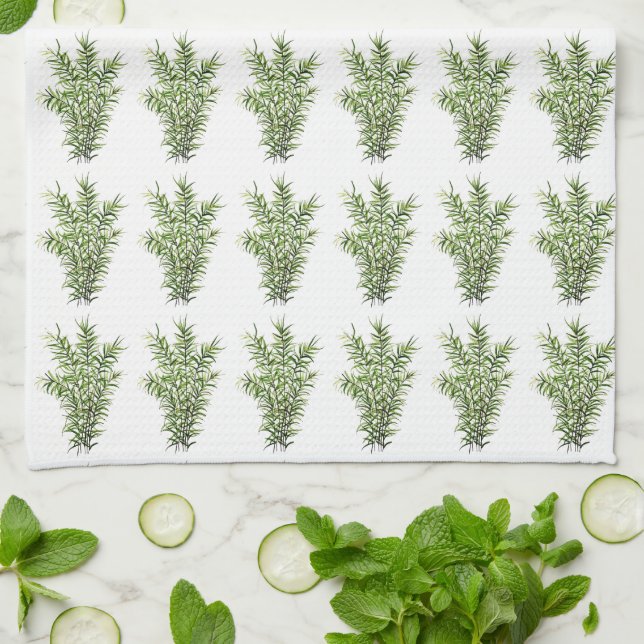 Rosemary Herbs Kitchen Culinary Greenery Rustic Towel (Folded)