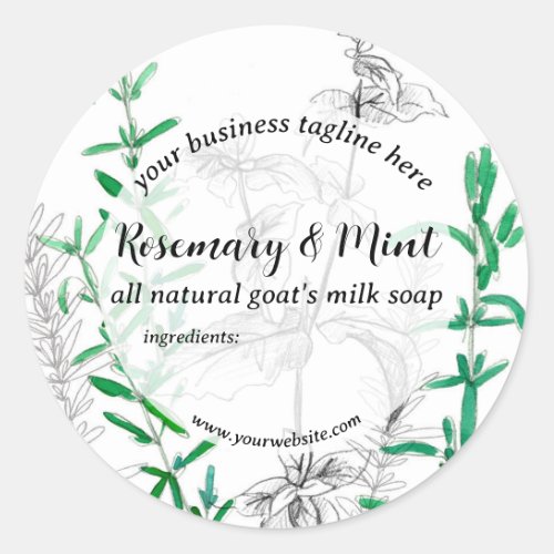 Rosemary Mint Handmade Soap Product Label