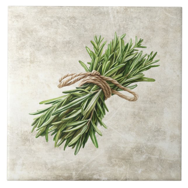 Rosemary Rustic Herbs Spices Faux Ceramic Tile (Front)