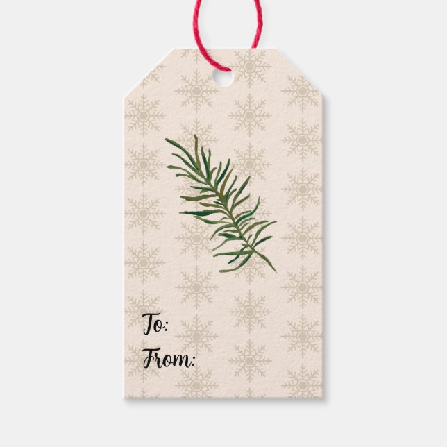 Rosemary Sprig Snowflake Pattern Gift Tags (Front)
