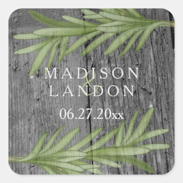 Rosemary Sprigs Herbal Wedding Names Square Sticker (Front)