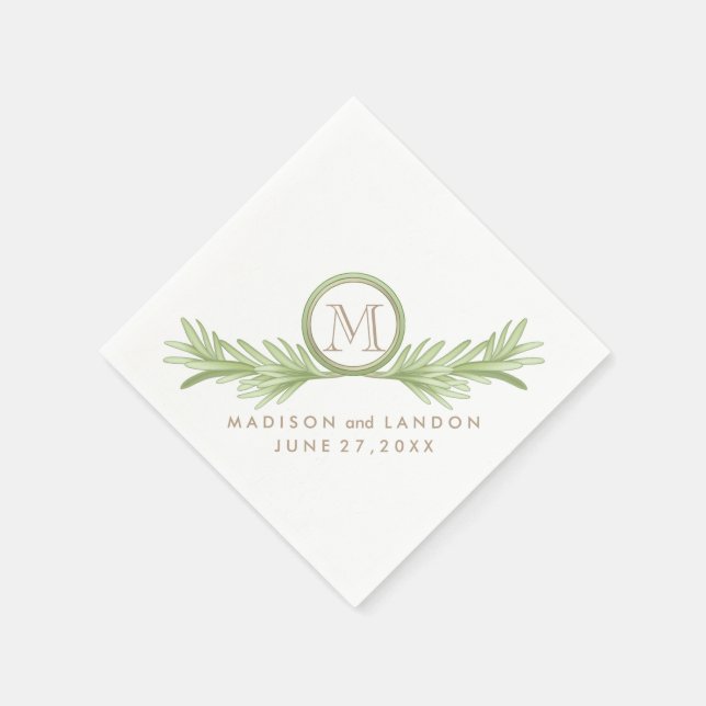 Rosemary Sprigs Herbal Wedding Paper Napkins (Corner)
