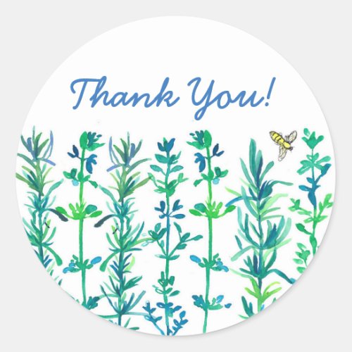 Rosemary Thyme Bee Watercolor Herbs Thank You Classic Round Sticker