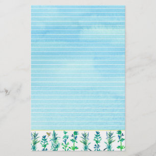 Rosemary Thyme Herbs Honeybee Blue Lined Stationery