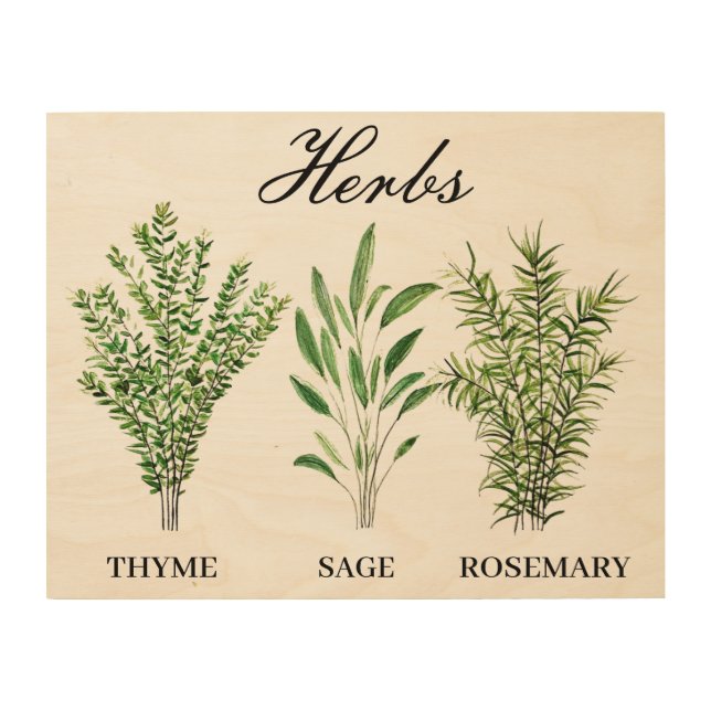 Rosemary Thyme Sage Herbs Culinary Kitchen Chef Wood Wall Art (Front)