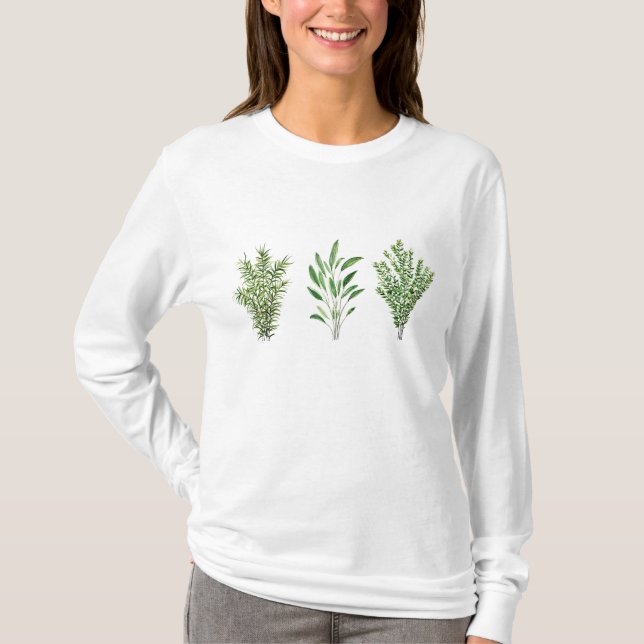 Rosemary Thyme Sage Herbs Greenery Rustic Plants T-Shirt (Front)