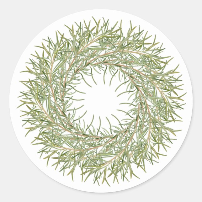 ROSEMARY WREATH Small Round Stickers (Front)