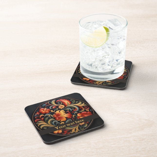 Rosepaint Rosemaling Modern 2 Beverage Coaster (Right Side)