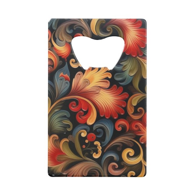 Rosepaint Rosemaling Modern 5 Credit Card Bottle Opener (Front)