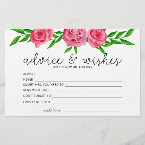 Roses advice and wishes bridal shower stationery